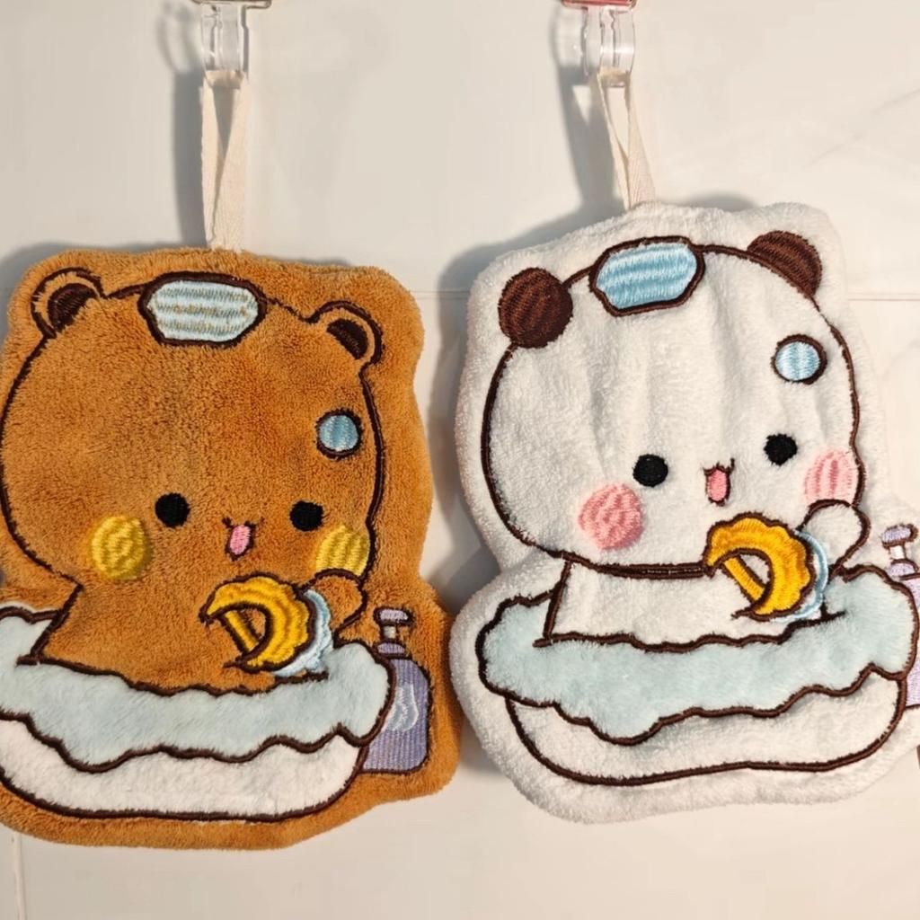 Soft Panda Bubu Dudu Hand Towel Double Layer Thick Absorbent Coral Fleece Hanging Towel Cute Bear Cartoon Towel for Home Towel