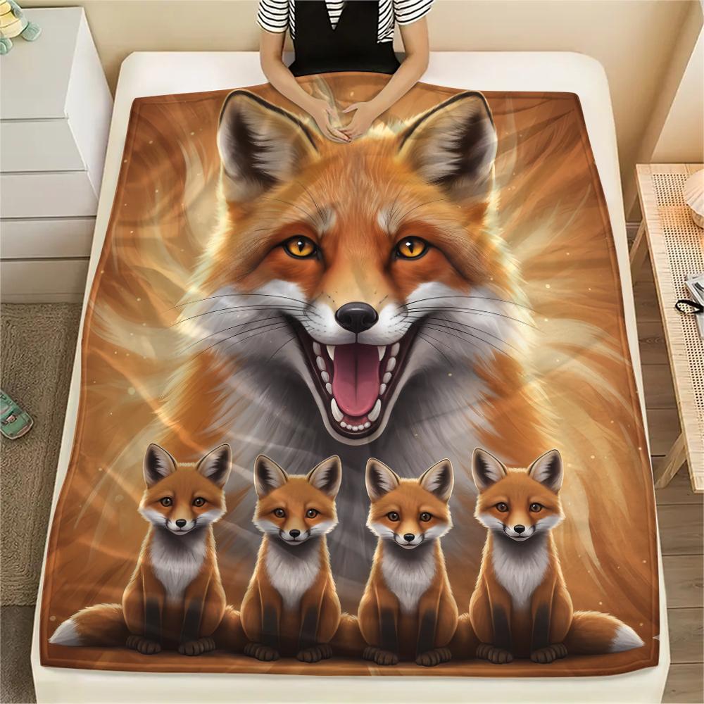 1Pc Fox and Sloth Print Flannel Blanket, High quality Comfortable for All Seasons, Home Decor, Warmth and Comfort, Perfect for Gifts
