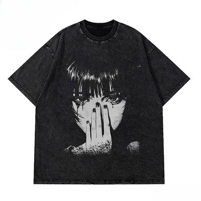 Hip Hop Men Fashion Washed T Shirt Streetwear Graphic Print Harajuku Hip Hop T-Shirt Summer Black Short Sleeve Cotton Loose Tops Daily Wear Cool Top