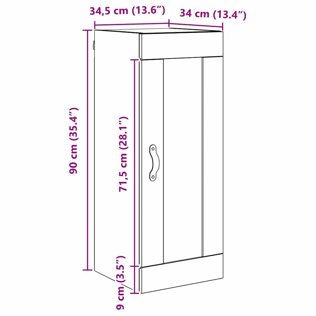 Wall Mounted Cabinet Black Oak Effect 34.5 x 34 x 90 cm