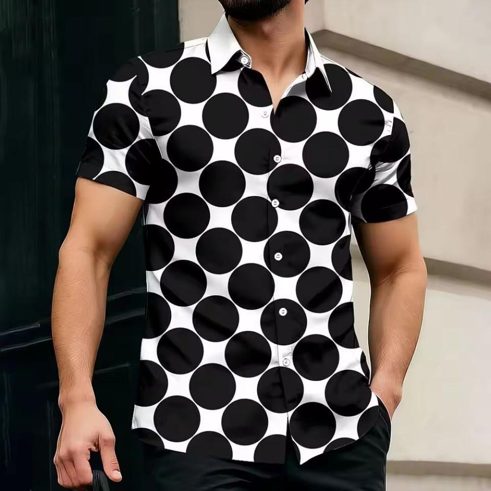 Polka Dot Pattern Digital Printing Summer Beach Fashion Casual Men's Short Sleeve Daily Shirt Button Up Shirt Comfortable