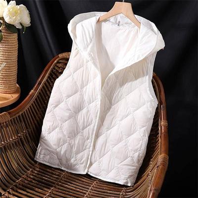 Women Autumn Winter Hooded Sleeveless Padded Vest Female Solid Light Warm Waistcoat