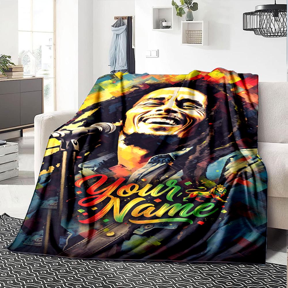 Bob Marley Personalized Text Blanket Throw Customizable Blanket Comfortable Suitable for Chair Living Room Seaside Sofa Four Seasons Multipurpose