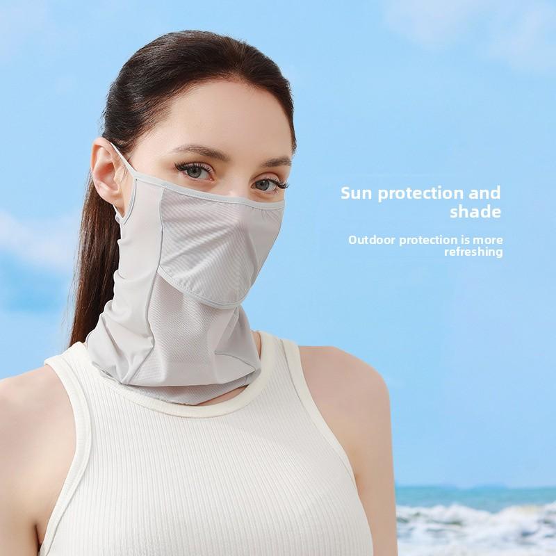 Summer Ice Silk Sunscreen Mask, Lightweight Outdoor Cycling Mask, Nylon Breathable Sunshade Sports Neck Protector with Ear Hooks, 2-Pack