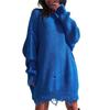 Plus Size Women's Loose Solid Color Ripped Sweater Long Autumn Crew Neck Pullover Long Sleeved Sweater