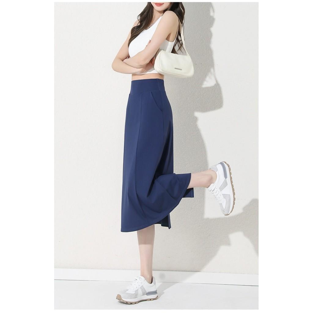 

Qooth Women A Line Sport Bodycon Skirt Slim Yoga Asymmetrical Skirt Mid Length Elastic Waist Casual Skirt QT2659 XXL синий