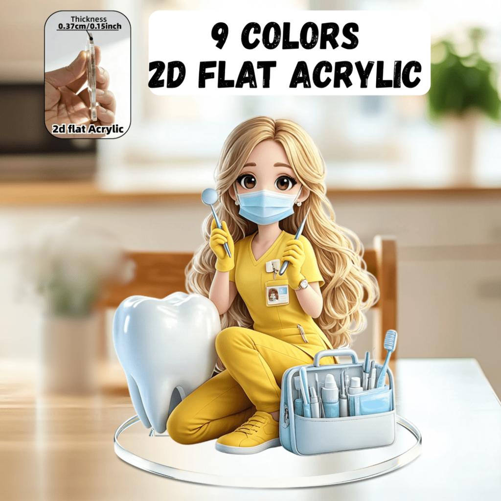 2D Flat Anime Dentist Acrylic Standee 9 Colors Available, Home Dental Clinic Decor Gift For Dentist Dental Hygienist Anime Fans