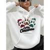 Women's New Autumn/Winter Christmas Footprint Print Fleece-Lined Drawstring Hoodie, Casual & Fashionable