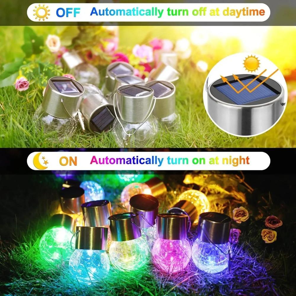 12Pcs Solar Powered Outdoor Hanging Lights Colorful LED Cracked Glass Ball Design Waterproof Pathway Lantern for Garden Decor