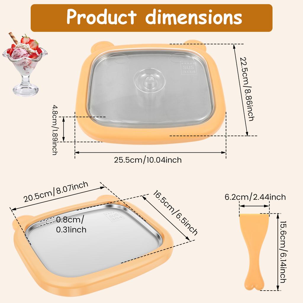 Rolled Ice Cream Maker Cold Sweet Fried Ice Pan DIY Household Frozen Yogurt Maker for Homemade Stir Fry Ice Tray