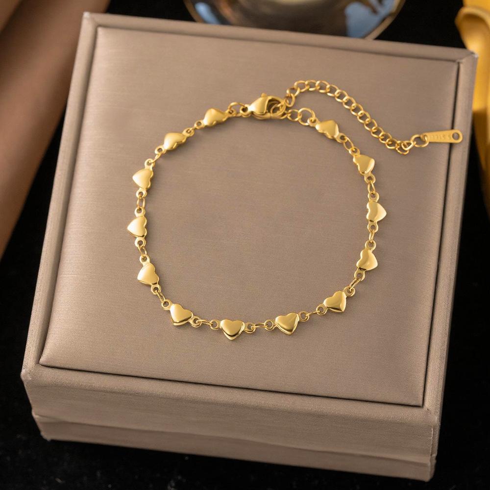 French Titanium Steel Heart Choker Necklace And Bracelet Set Sweet Peach Heart Tassel Design Women Jewelry