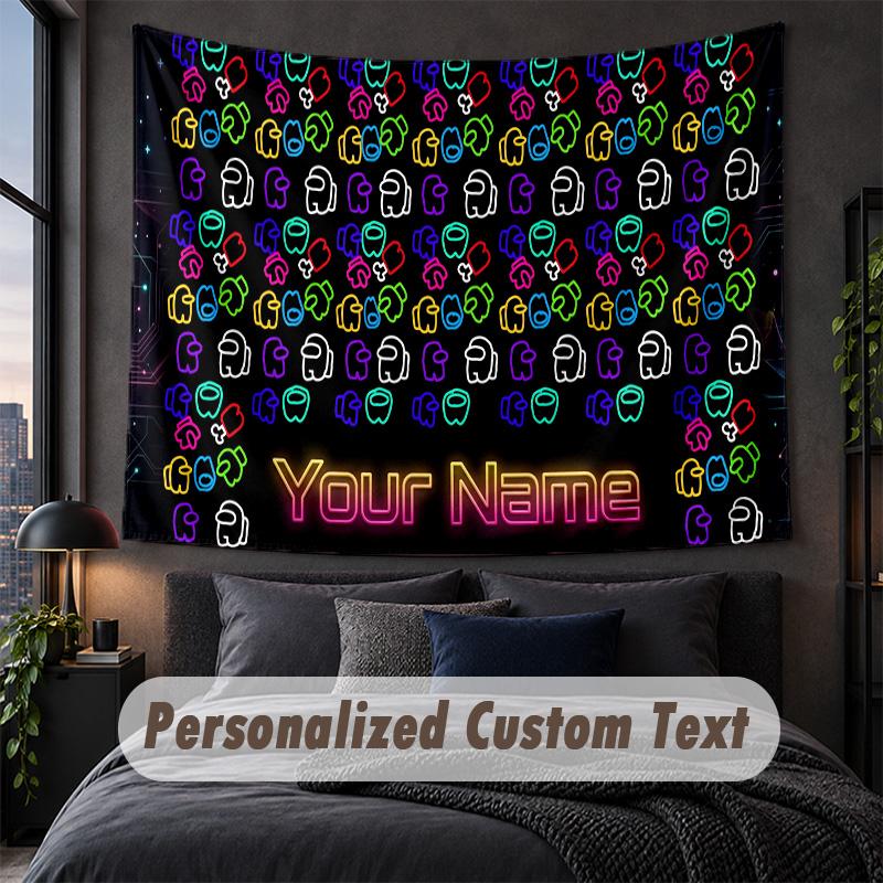 Custom Name Text Tapestry,Among Us Decorative Wall Hanging, Background Tapestry For Home Bedroom