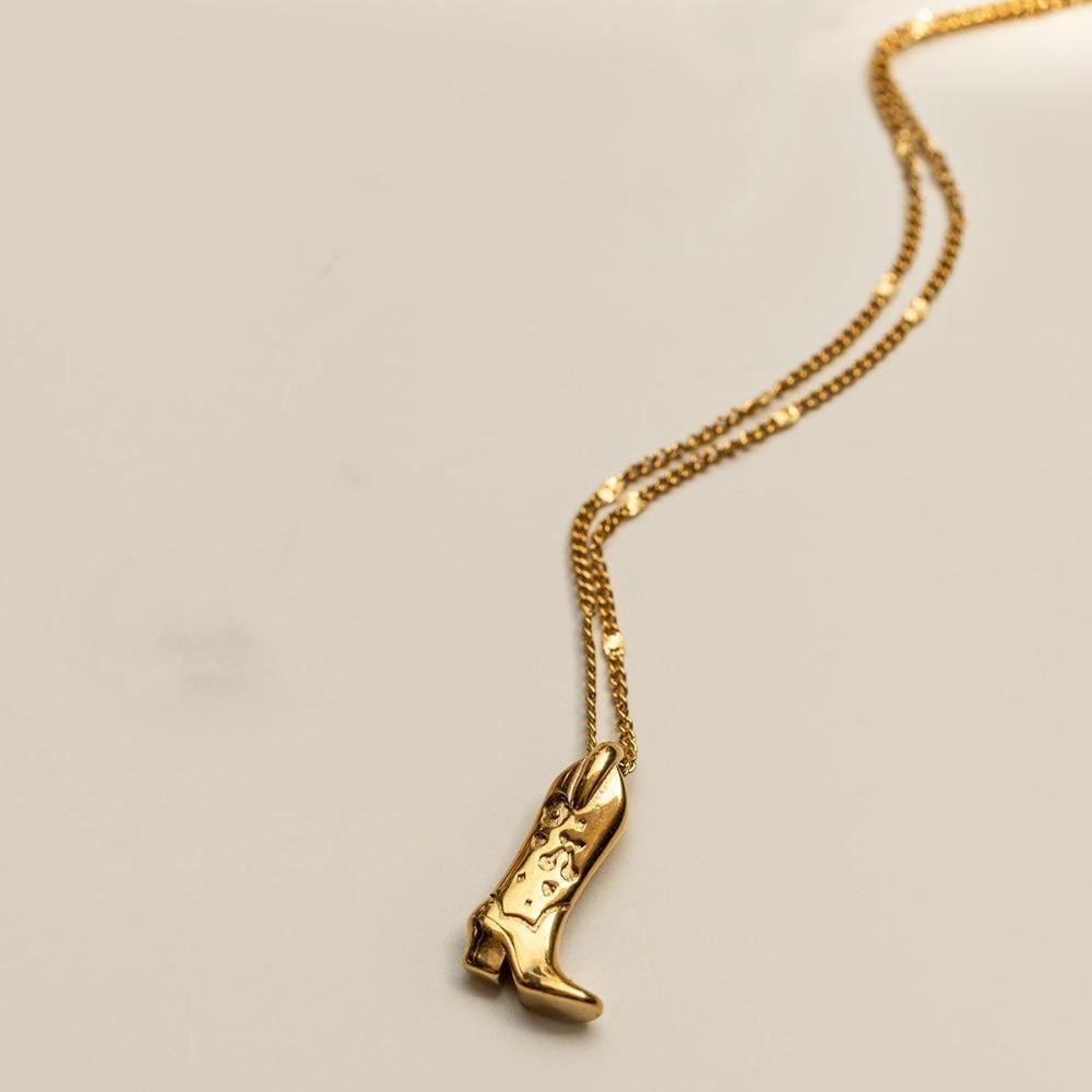 Silver Boot Cowboy Boot Necklace Stainless Steel Collarbone Chain Choker Necklace Pendant Unisex