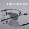 Pochromic Myopia Glasses Vintage Half Frame Metal Blue Light Blocking Near Sight Eyewear Classic UV Shades Sunglasses Diopter