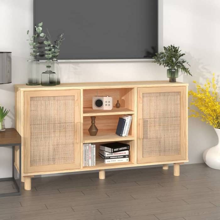 VidaXL Brown Buffet 105x30x60 Cm Solid Pine Wood and Natural Rattan 345641