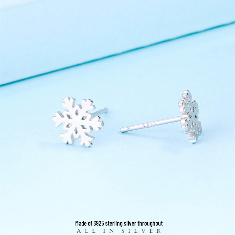S925 Sterling Silver Snowflake Stud Earrings - Elegant, Small, Cold Style, Christmas Gift for Girlfriend