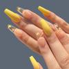 European And American Style Long Ballet Yellow Butterfly Coffin Nail, Trapezoidal Nail Art Piece, Fake Nail Patch Finished Product, Boxed