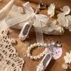 Sweet Korean Style Pink Ribbon Ballet Shoe Keychain With Pearl Charm Resin Accessory Girls