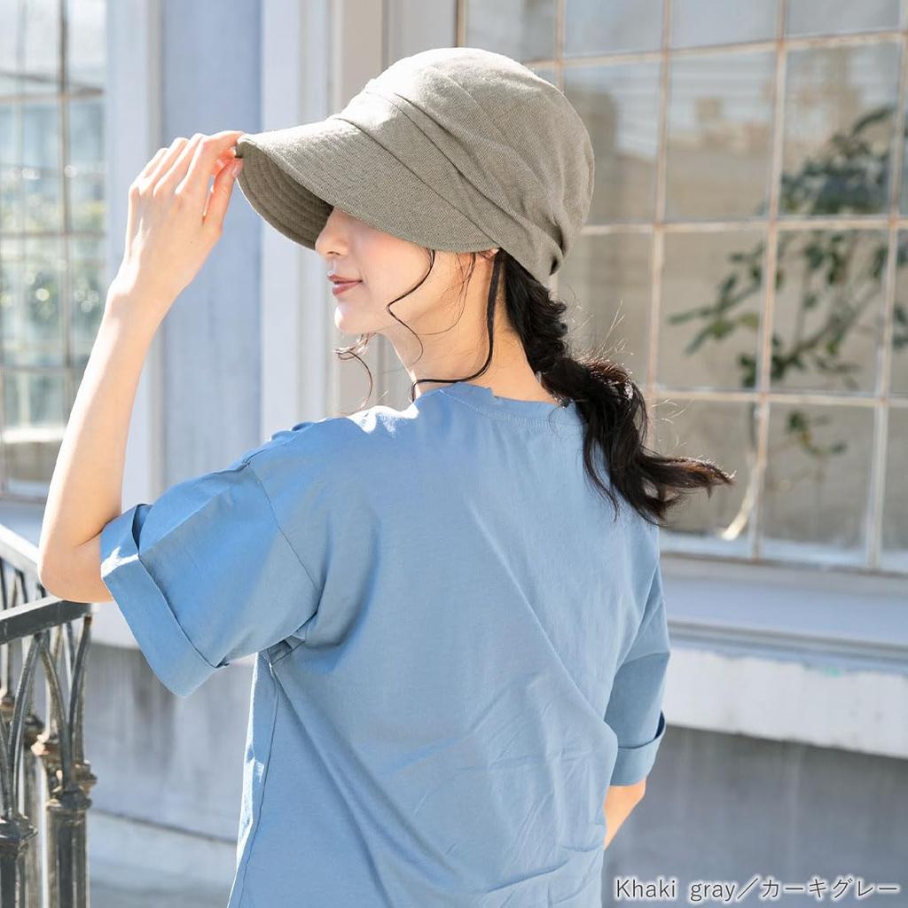 QUEENHEAD Shining Newsboy Hat with UV Wide and Sun Protection Size Khaki Women's Protection, Brim, (Big (63cm), Gray)