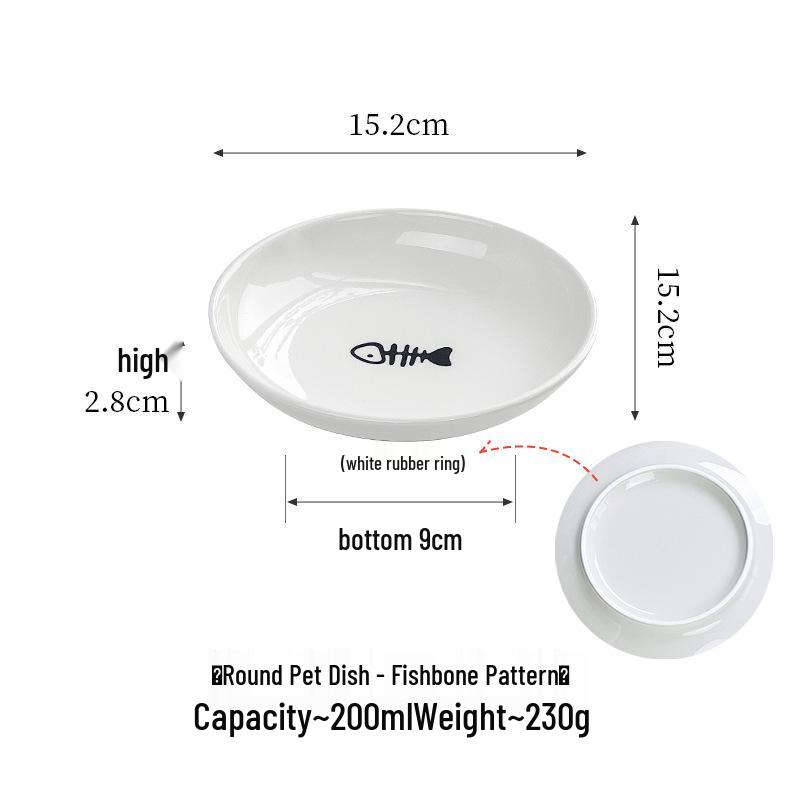 Dökülmeyi Önleyici Silikon Pedli Minimalist Kedi Patiği ve Balık Kemiği Seramik Evcil Hayvan Mama Kabı