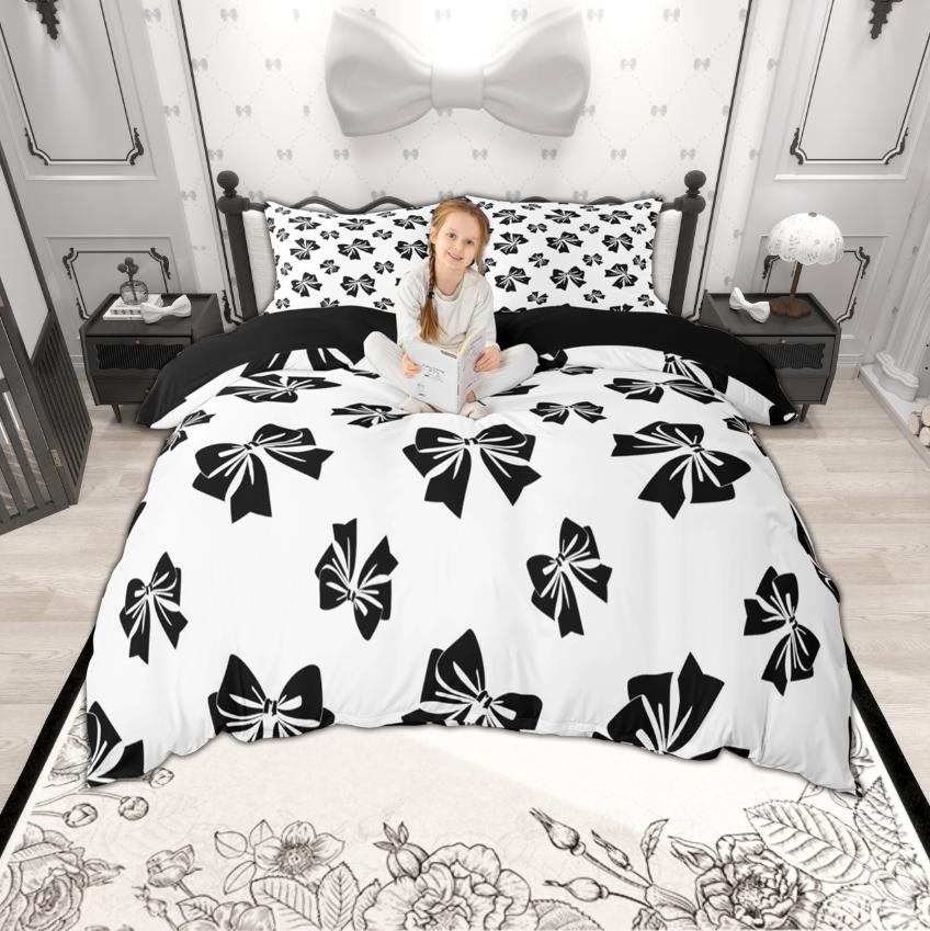 Homewish Girls Bow Knot Duvet Cover Set 2Pcs/3Pcs Princess Style Bedding Ribbon Bow-Tie Bed Cover Set