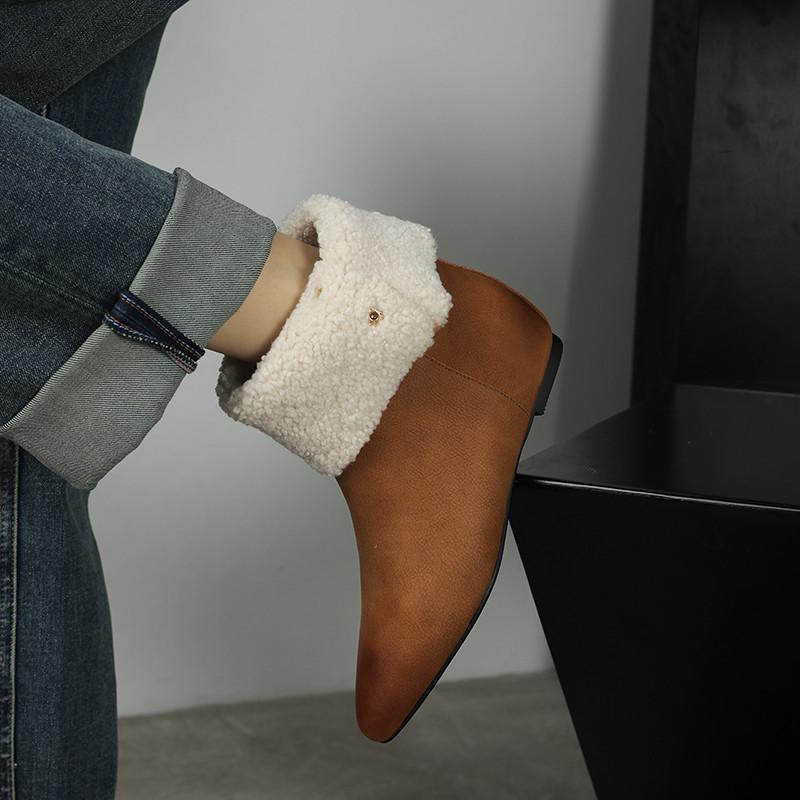 Fashion 2024 Winter Women Boots Women Shoes Round Toe Chunky Heel Short Boots Ladies Wool Snow Boots Height Increasing Modern Shoes