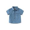 Summer Boys' Denim Short-Sleeve Shirt with Flap Pockets, Children's Collared Shirt, Baby Boy Casual Top, Children's Clothing