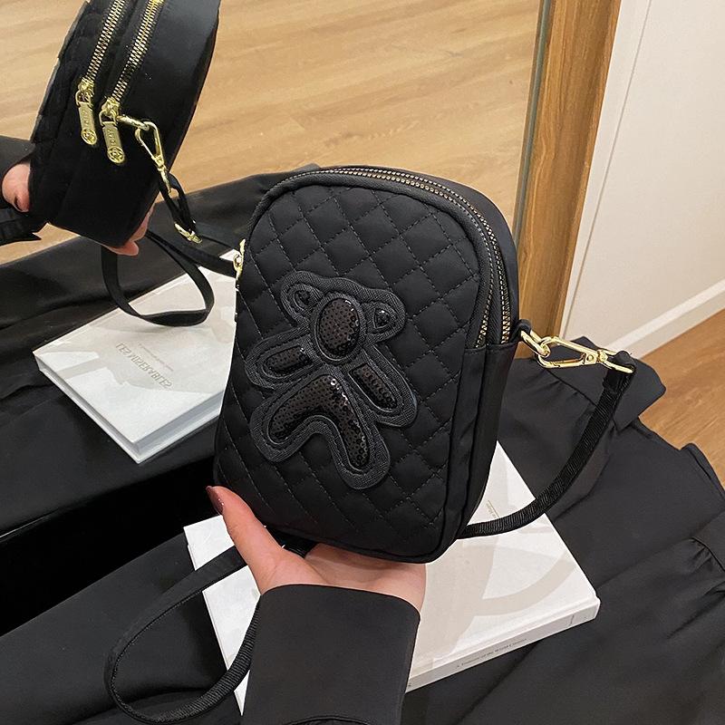 Nylon cloth bag women's summer new fashion shoulder messenger bag high-end sense niche diamond mobile phone bag