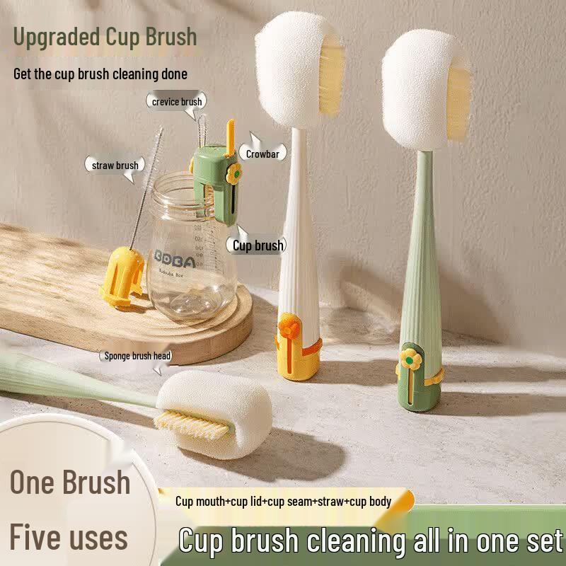 RTICS 5-in-1 Long Handle Soft Bristle Baby Bottle & Cup Cleaning Brush Set