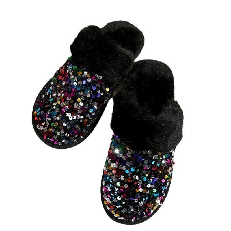 Baotou sequined cotton slippers women's fashion plush slippers home indoor fluffy slippers women