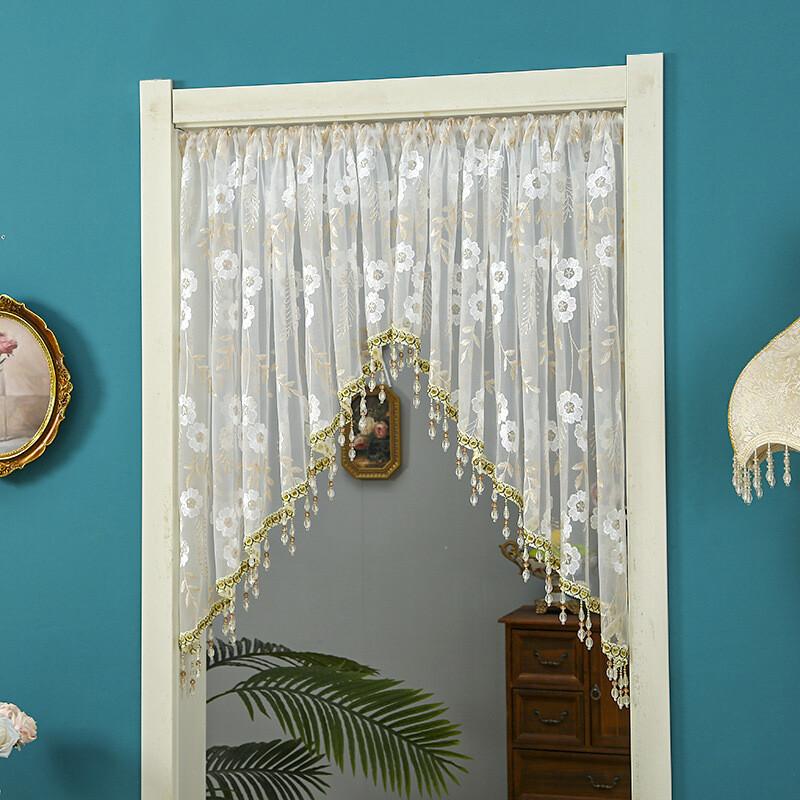 Embroidery Sheer Valance Door Decor Lace Short Curtain with Tassel Beads Embroidery Sheer Valance for Living Room New