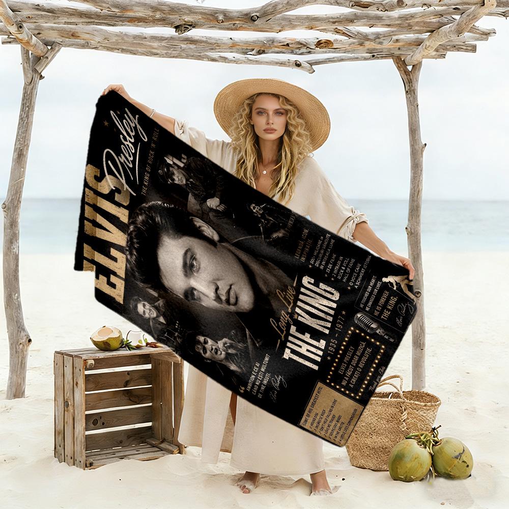 Elvis Presley Performance Beach Towel Super Soft & Absorbent Comfortable Lightweight Portable for Swimming,Beach,Camping, Travel, Beach Accessories,Gy
