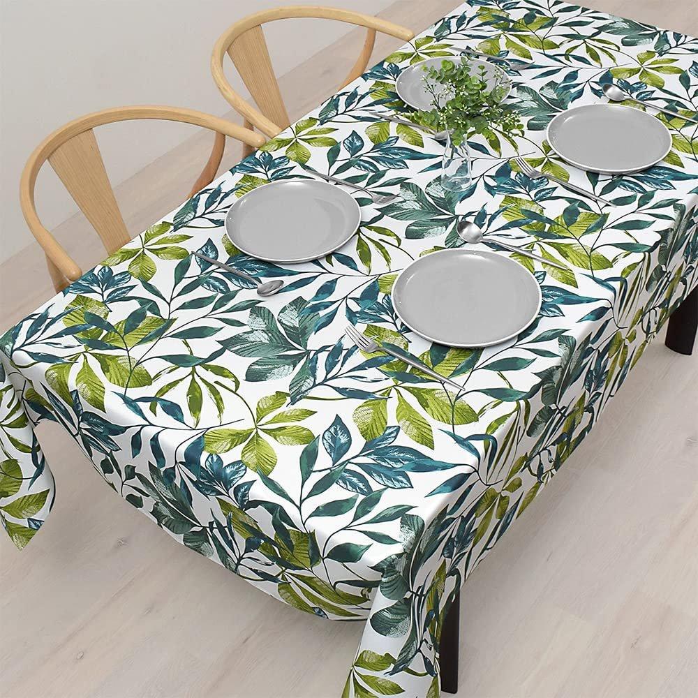 STYLE Decor Cotton Tablecloth 142x210cm Rectangular Green Botanical Leaf Pattern Nordic Style 100% Cotton Oxford Table Cover for Dining Room