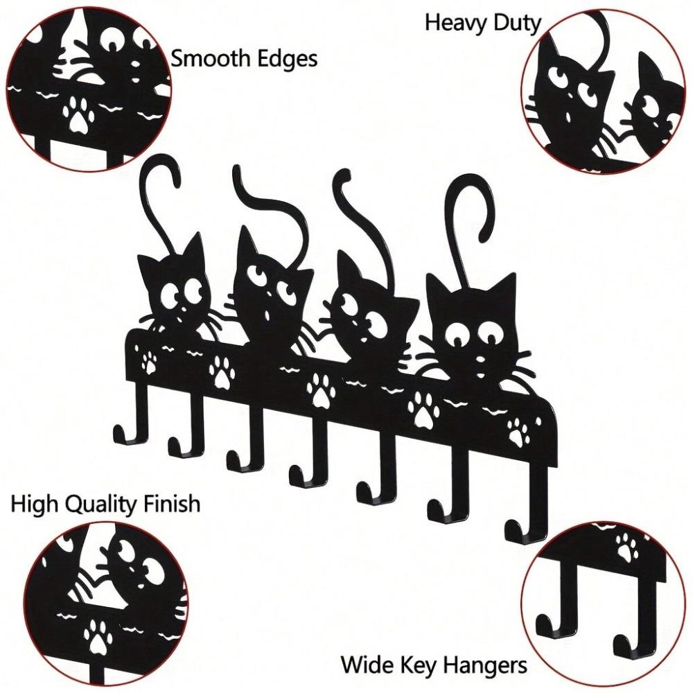 Wrought Iron Multifunctional Cat Hook for Keys Clothes Towels Storage Wall Mounted Holder Bathroom Kitchen Decor