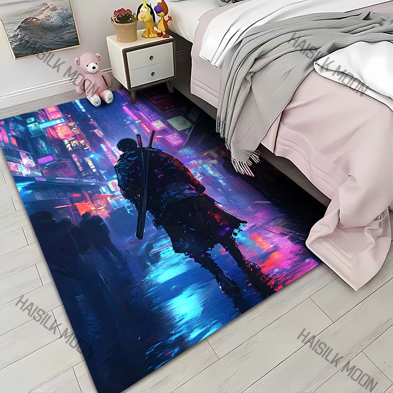 

1PC Futuristic city, rainy night, warrior Carpet for Living Room Bedroom Sofa Home Decor Rus Non-slip Floor Mat Luxury Gift 40cm x 60cm