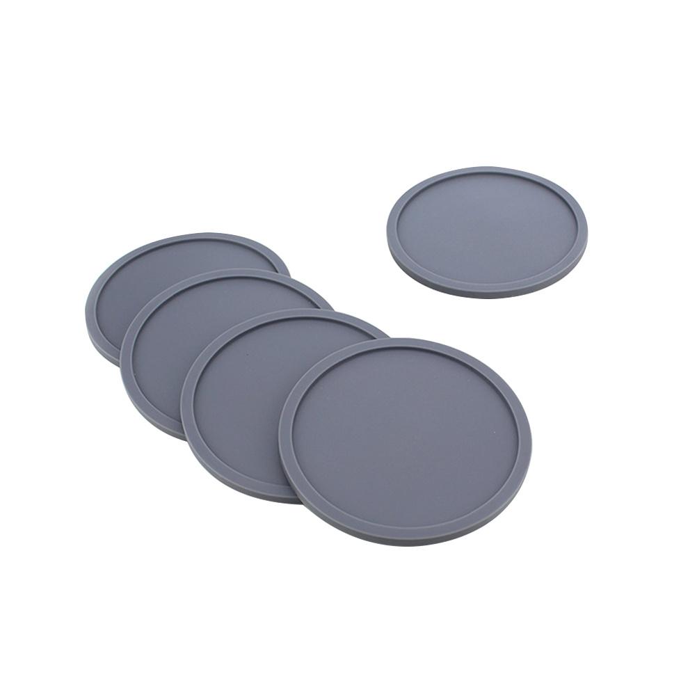 8Pcs Silicone Drink Coasters Non-Slip Heat Resistant Thick Cup Mats Dark Grey for Home Bar Restaurant Use Drink Coasters