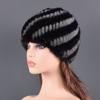 Real Natural Mink Hats for Women Winter Knitting Ear Warm Two-color Match Cap Cross-weave With New Fashion Fur Hat