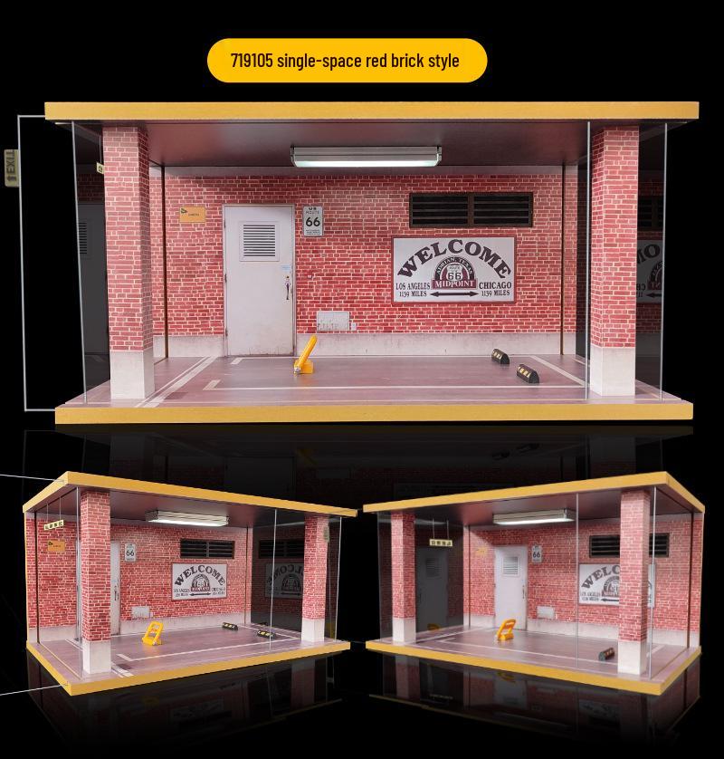 1/18 Wooden Parking Garage Model with Lighting and Dustproof Ornaments