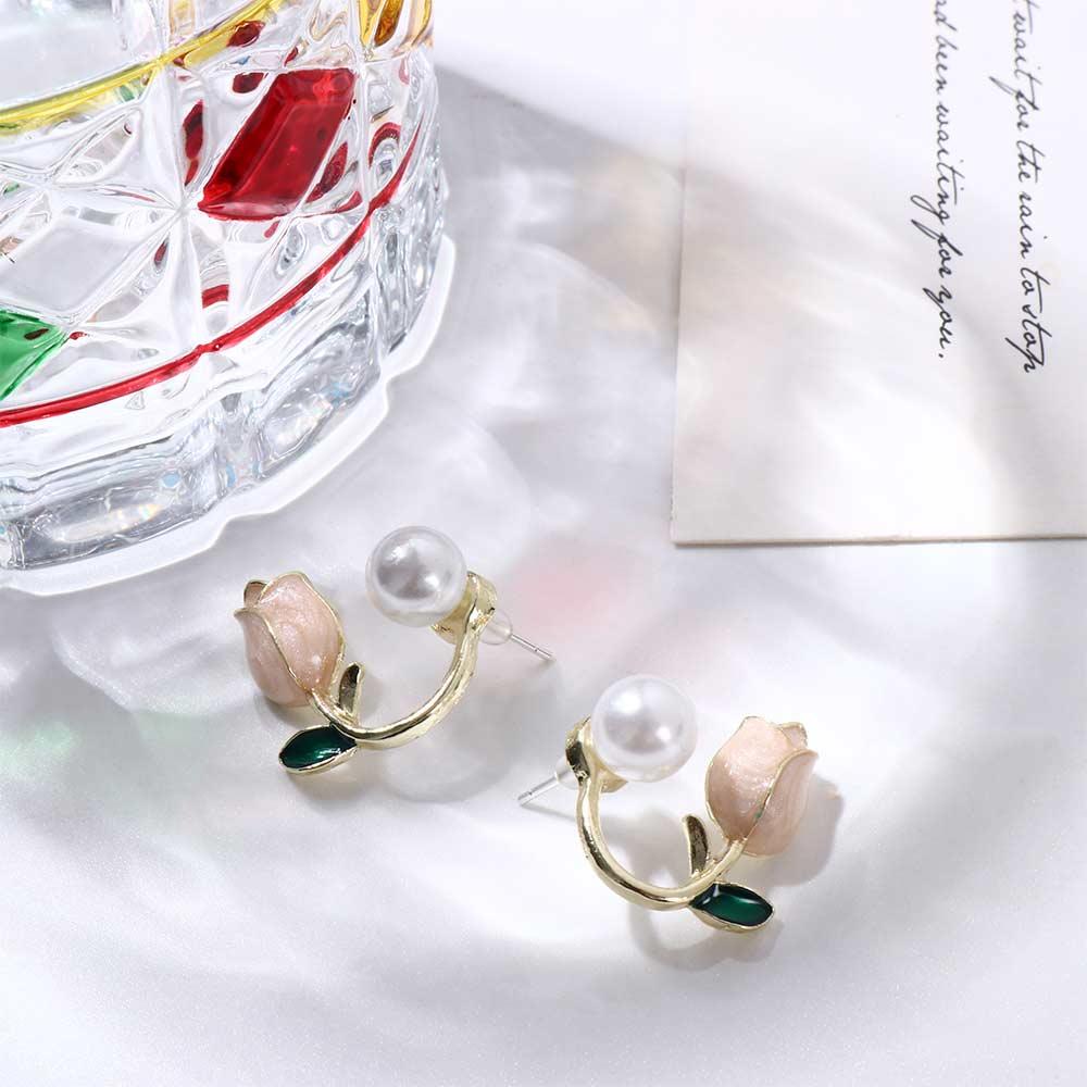 Pearls Jewelry Accessories Flower Ear Studs Women Pearl Studs Tulip Earrings Pearl Ear Hook