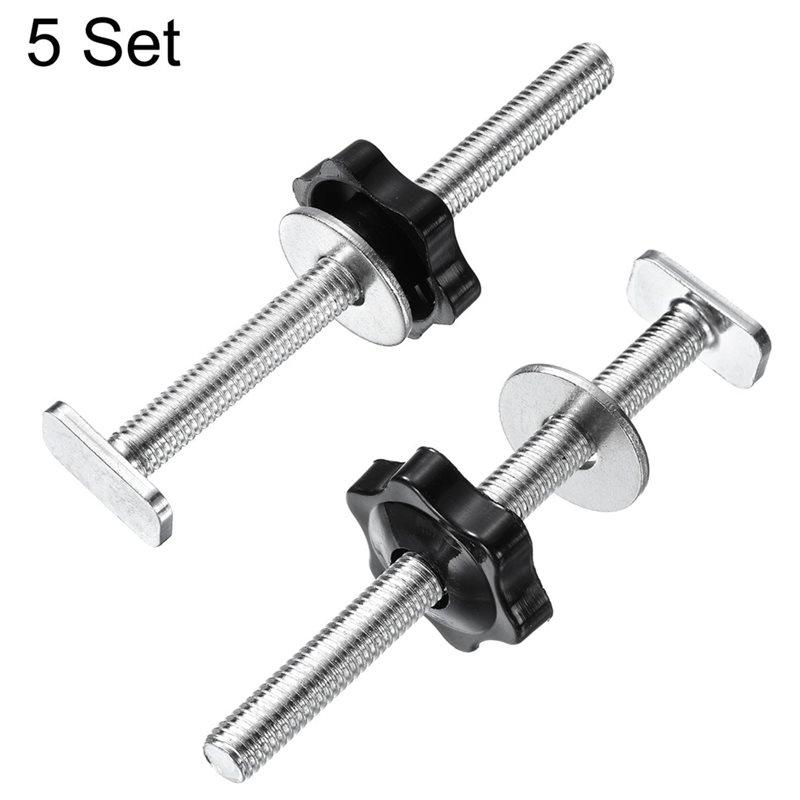 A74E-5Pcs T-Shaped Rail Bolt Knob Kit M8 X 100Mm Threaded Bolt, M8 X 32Mm Hexagonal Manual Knob With Washer,High Quality