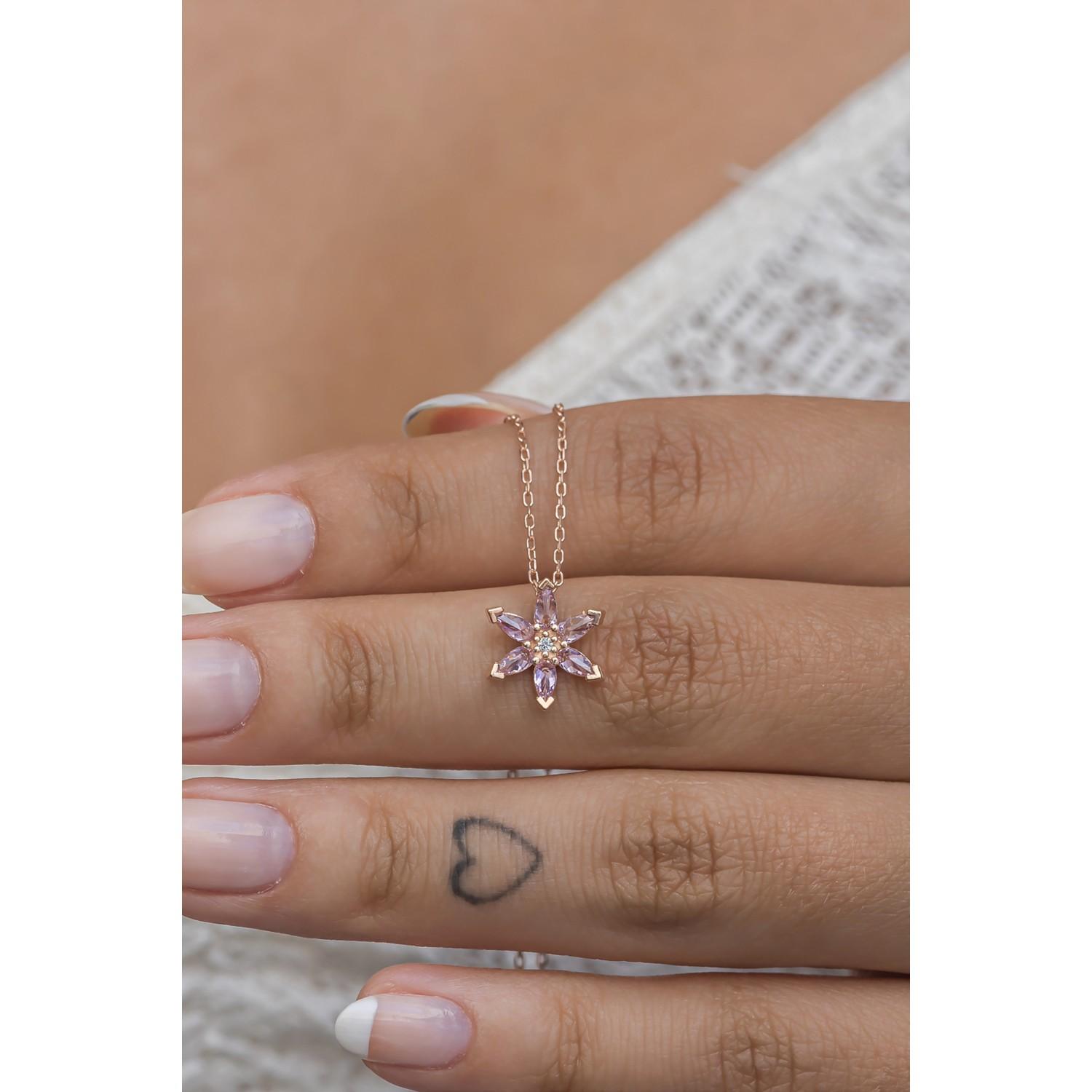 

Nereze 925 Серебряный однослойный розовый камень Ожерелье с цветком лотоса