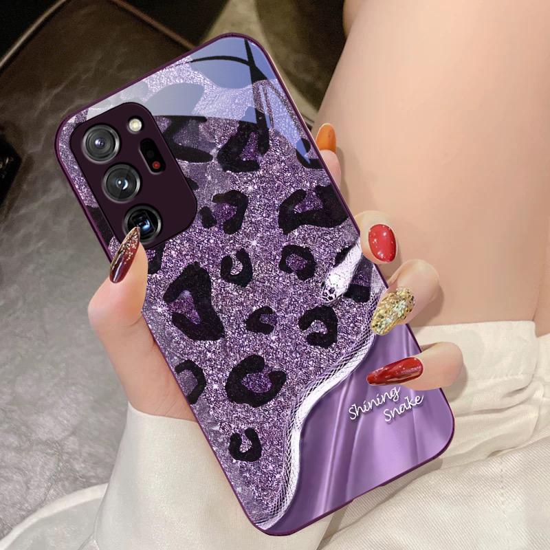 Etui na telefon z hartowanego szkła Wzór Pantera Sequins Wąż Dla Samsung Galaxy Note 8 9 10 PRO 20 Ultra A01 02 03 Core 04E 4G 12 13 5G