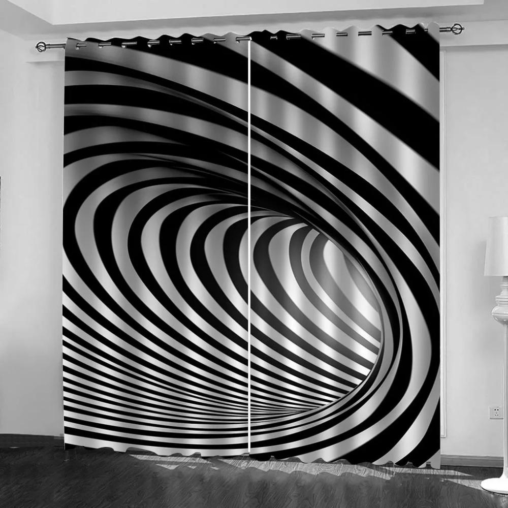 Curtains For Hall Or Living Room 3D Creative Black And White Art Window Curtains Kids Bedroom Decor Curtain Home Decor 2 Panels