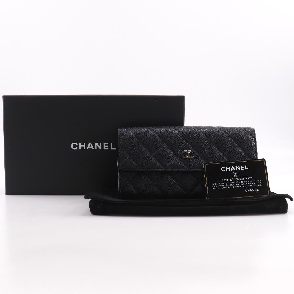 Chanel COCO Mark Matelasse Purse A50096 Black Caviar Skin Women Used
