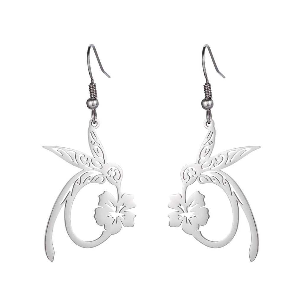 Hummingbird Flower Drop Earrings Animal Theme Jewelry Valentine's Day Gift for Women