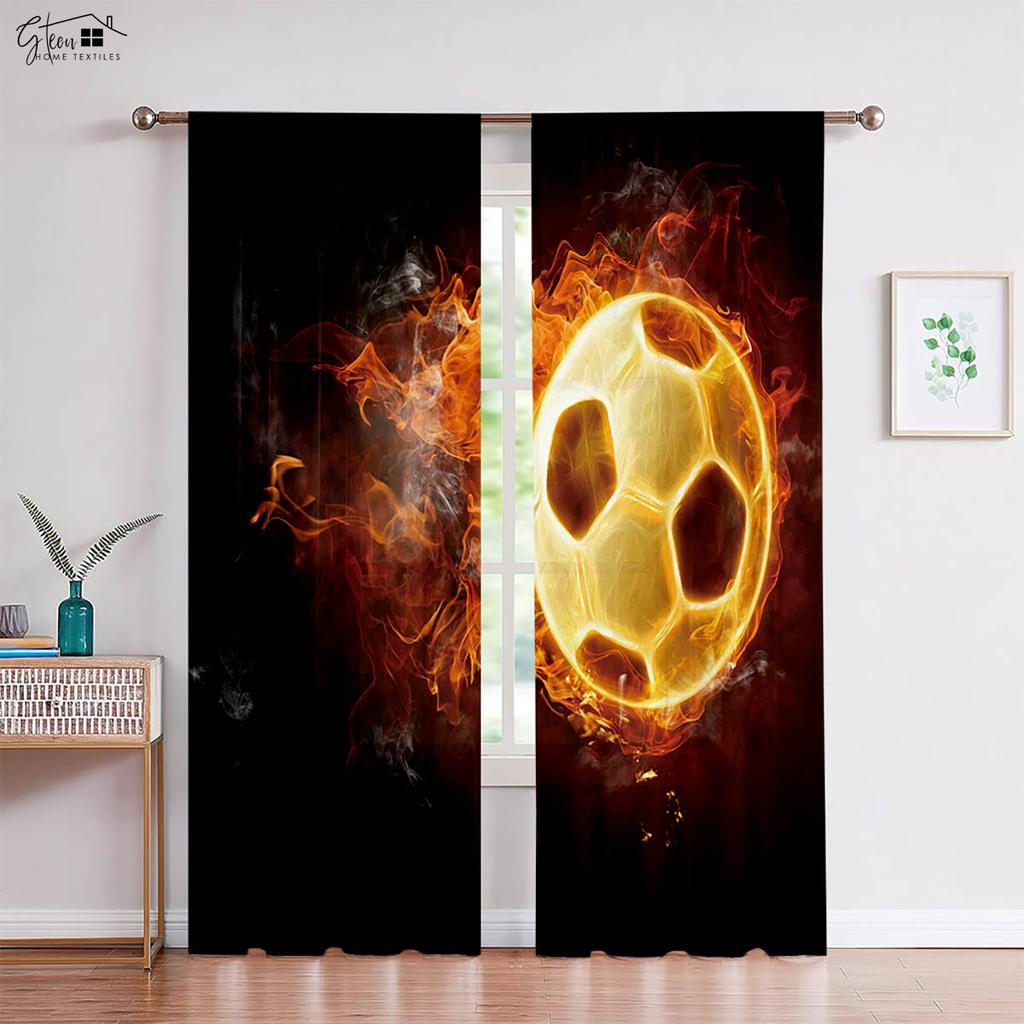 2 Pieces Of Cool Football 3d Printed Curtains Suitable For Bedroom Living Room Dormitory Decorative Curtains Machine Washable