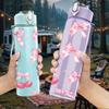 1PC Pink Bow Ribbon Seamless Print 750ml Color Plastic Sports Water Bottle Leakproof Flip Straw Lid Suitable for Sports Office Home Use