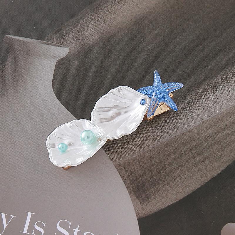 New style cream shell starfish knot hair clip female forest sweet and simple girl heart cute duckbill clip