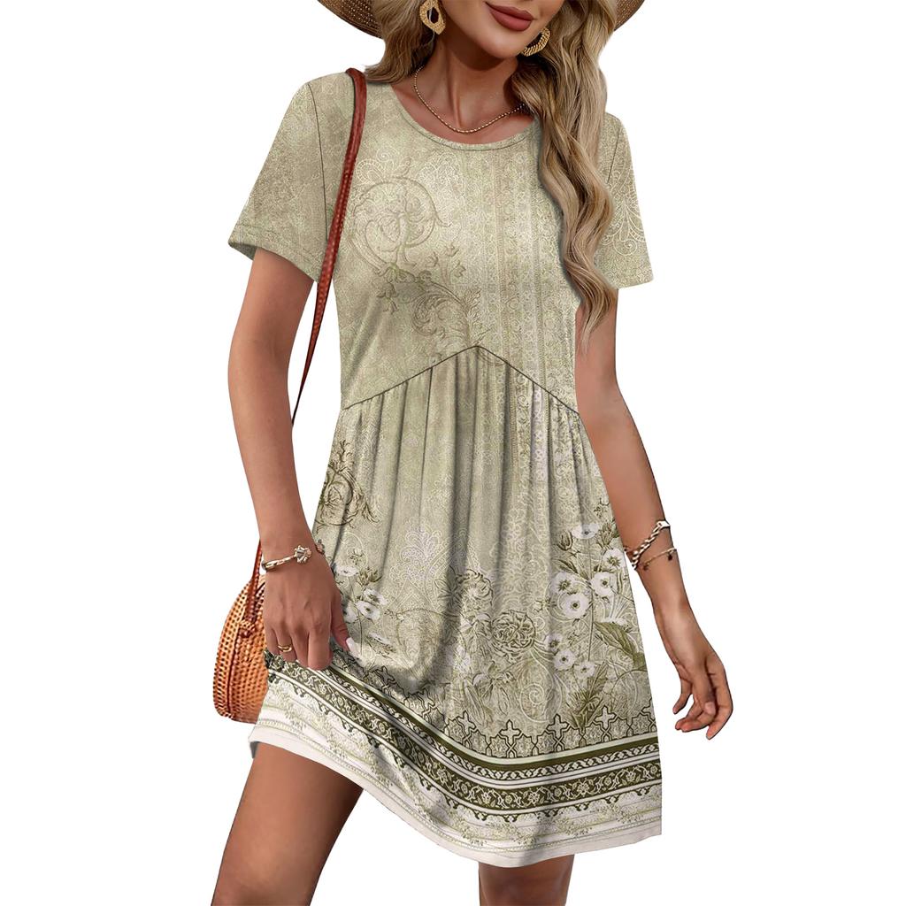 Robes pour femmes à manches courtes et col rond, robes décontractées, robe de maternité taille haute avec poches