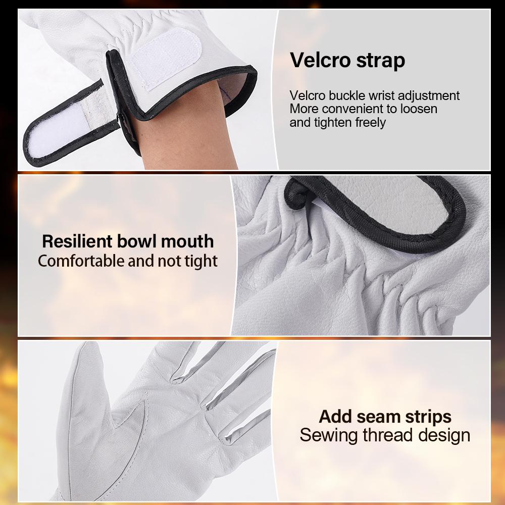 25CM Electric Welding Gloves Single-Layer Sheepskin Gloves With Adjustable Buckles Heat Insulation Wear Resistance For Welding